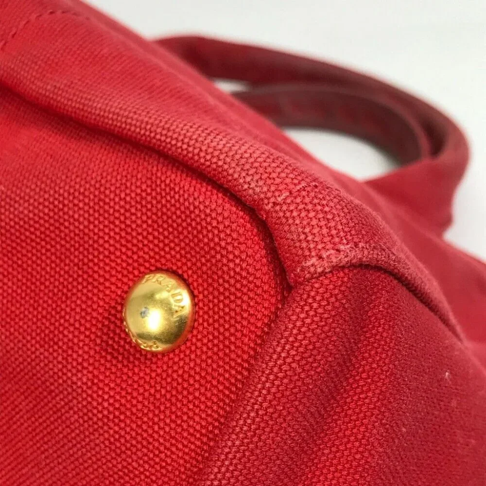 PRADA triangle logo plate Kanapa GM Bijoux Hand Bag Tote Bag Canvas Red - Picture 9 of 16